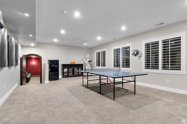 292 E Clubview Ln, Lehi, UT 84043 - rec room with carpet, recessed lighting, arched walkways, and attic access