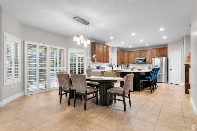 292 E Clubview Ln, Lehi, UT 84043 - dining space featuring light tile patterned floors, recessed lighting, and a textured ceiling