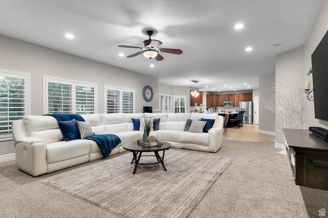 292 E Clubview Ln, Lehi, UT 84043 - living area with ceiling fan, recessed lighting, and light colored carpet