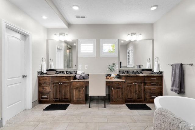 292 E Clubview Ln, Lehi, UT 84043 - bathroom with two vanities, a soaking tub, recessed lighting, and an enclosed shower