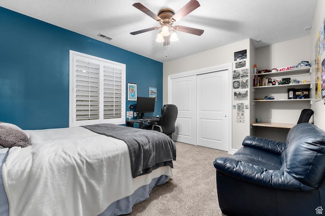 292 E Clubview Ln, Lehi, UT 84043 - carpeted bedroom with a closet, an office area, a textured ceiling, and a ceiling fan