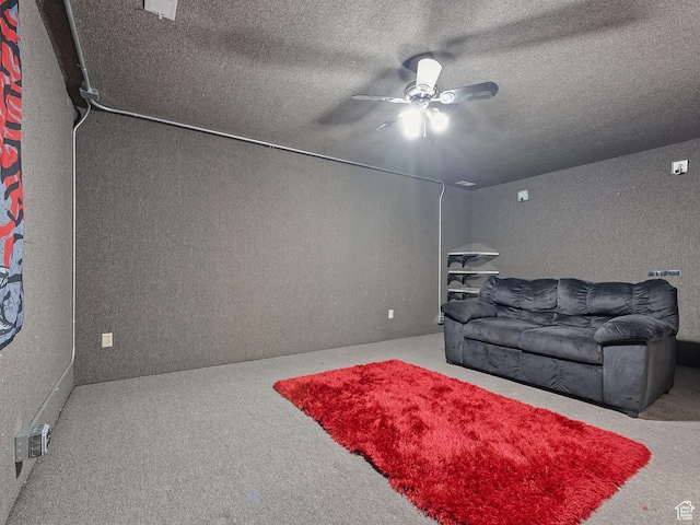 4525 S Taylor Ave E, Ogden, UT 84403 - carpeted living area featuring ceiling fan and a textured ceiling