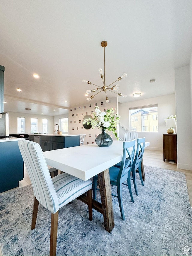 457 S Wood Stream Rd, American Fork, UT 84003 - dining space featuring a chandelier, recessed lighting, plenty of natural light, and light wood finished floors