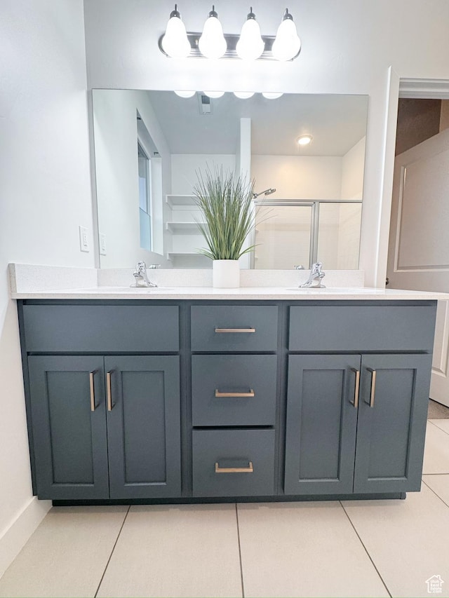 457 S Wood Stream Rd, American Fork, UT 84003 - bathroom featuring tile patterned floors, double vanity, and a shower with shower door