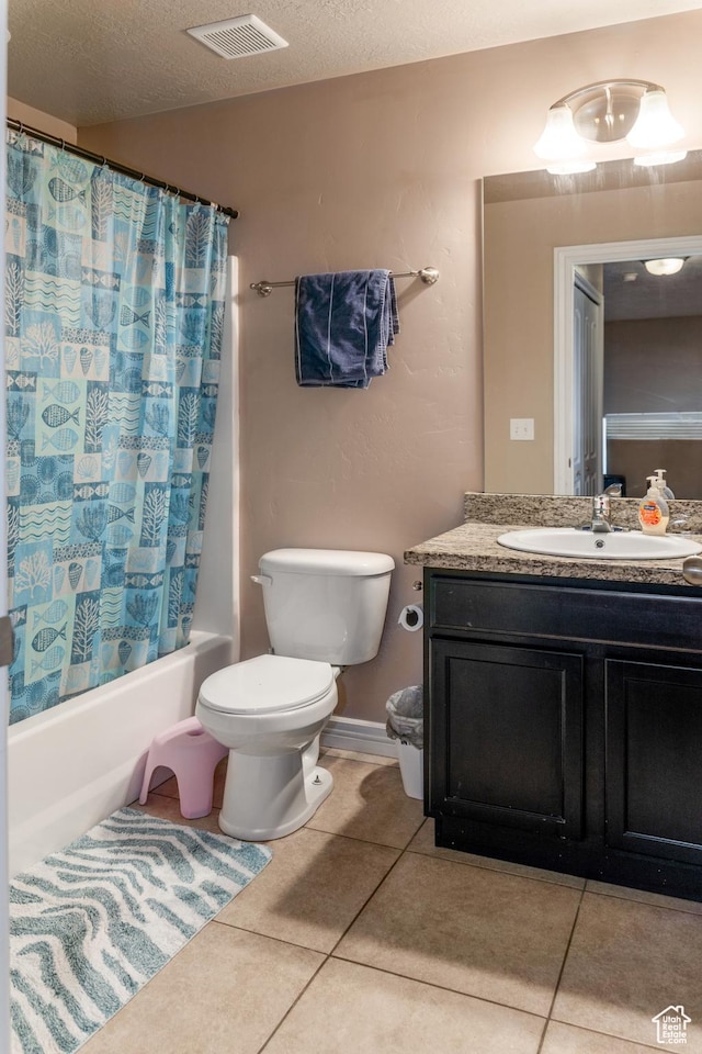 373 E 535 S, Vernal, UT 84078 - bathroom featuring vanity, tile patterned floors, shower / bath combination with curtain, and a textured ceiling