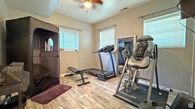 11766 S Hidden Valley Rd E, Sandy, UT 84092 - workout room featuring wood finished floors and ceiling fan