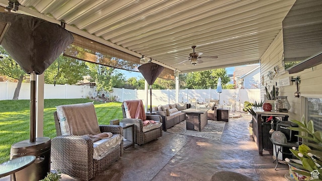 11766 S Hidden Valley Rd E, Sandy, UT 84092 - fenced backyard with an outdoor hangout area, a patio area, and ceiling fan