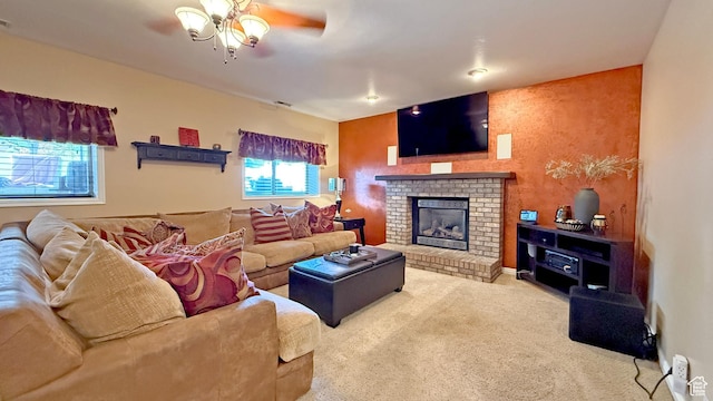 11766 S Hidden Valley Rd E, Sandy, UT 84092 - living area with a ceiling fan, carpet, and a fireplace