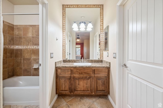 1200 N Crown King Ave, Washington, UT 84780 - ensuite bathroom with vanity, bathtub / shower combination, tile patterned flooring, and ceiling fan