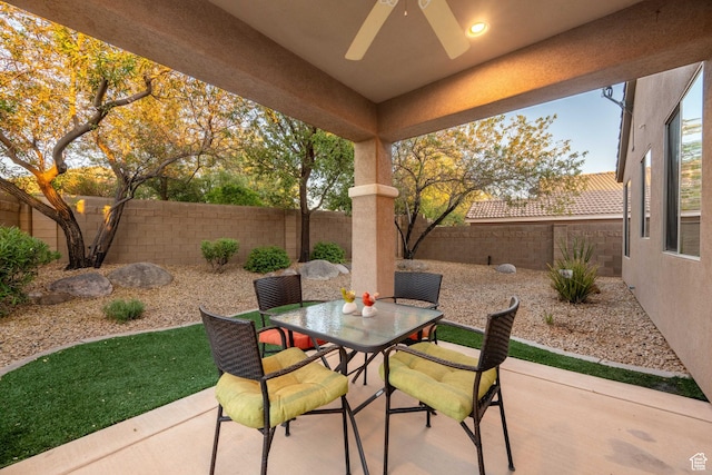 1200 N Crown King Ave, Washington, UT 84780 - fenced backyard with ceiling fan, outdoor dining area, and a patio area