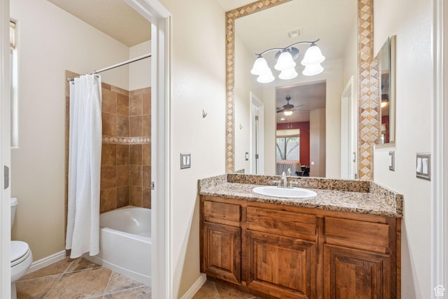 1200 N Crown King Ave, Washington, UT 84780 - bathroom featuring vanity, shower / bathtub combination with curtain, ceiling fan, and tile patterned flooring