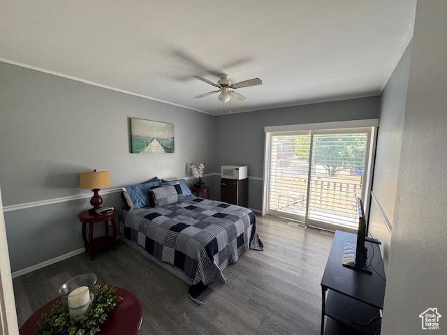 5981 S Sultan Cir, Murray, UT 84107 - bedroom with wood finished floors, access to outside, and ceiling fan