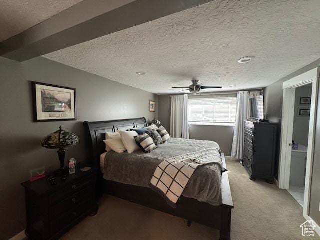 4650 S Chapel Dr E, Salt Lake City, UT 84117 - bedroom with a textured ceiling, light carpet, and a ceiling fan