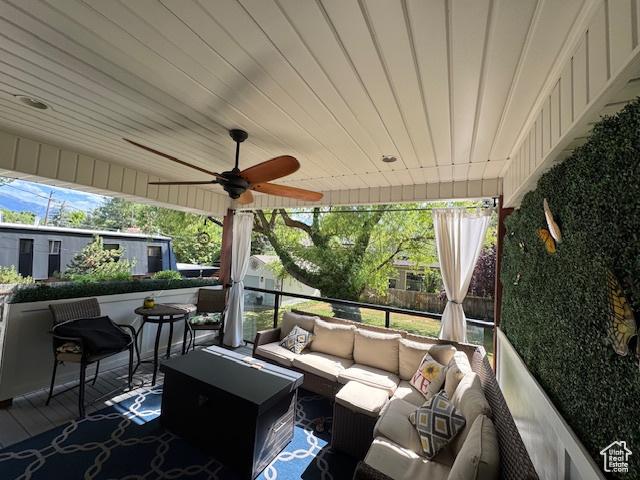 4650 S Chapel Dr E, Salt Lake City, UT 84117 - view of patio / terrace with an outdoor hangout area and ceiling fan