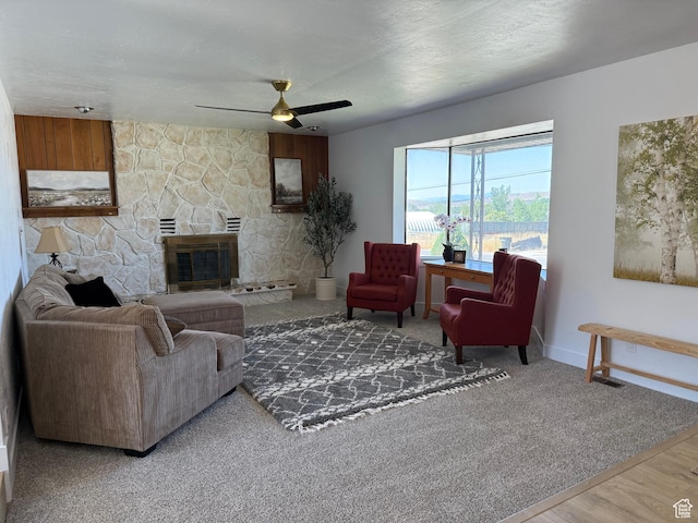 262 N 400 E, Fairview, UT 84629 - living room with ceiling fan and a fireplace