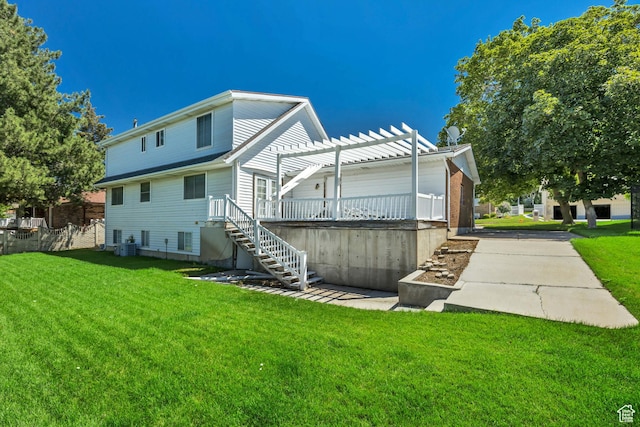 1936 S 800 E, Bountiful, UT 84010 - back of property featuring stairway, a pergola, and a wooden deck