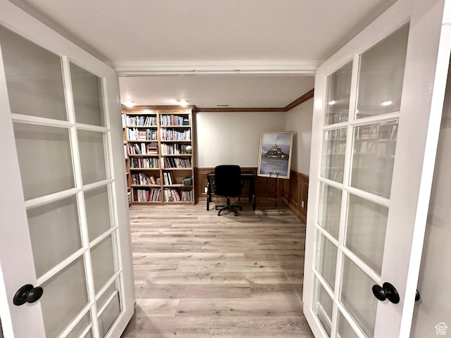 2442 N 2275 E, Layton, UT 84040 - office area with french doors, crown molding, a wainscoted wall, and wood finished floors