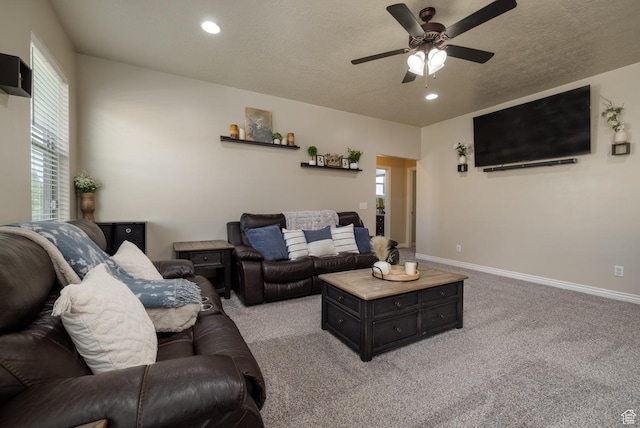 3486 W 1750 S, Vernal, UT 84078 - living area with ceiling fan, light colored carpet, recessed lighting, and a textured ceiling
