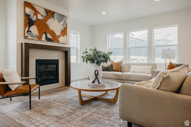 5976 N Canyon Rim Rd E Unit 615, Lehi, UT 84043 - living area with wood finished floors, a fireplace, and recessed lighting