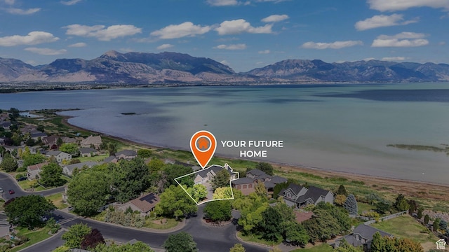 238 N Vista Ct, Saratoga Springs, UT 84045 - aerial view of residential area with a water and mountain view and property boundaries highlighted