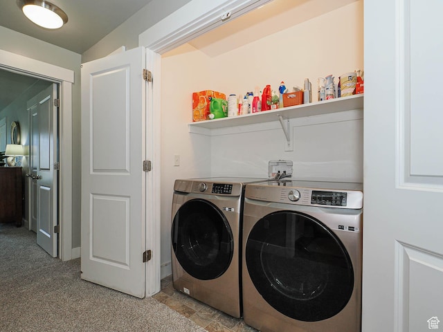 5229 W Armada Way, Herriman, UT 84096 - laundry area featuring washing machine and clothes dryer and carpet