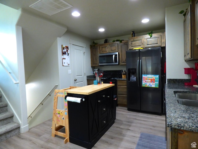 375 W Park Vw S, Spanish Fork, UT 84660 - kitchen featuring refrigerator with ice dispenser, stainless steel microwave, light wood-style floors, recessed lighting, and wood counters