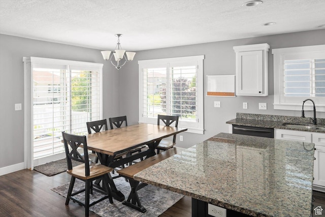 4449 W 5325 S, Hooper, UT 84315 - dining room featuring dark wood-style floors, a textured ceiling, and a chandelier