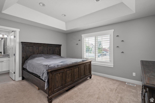 4449 W 5325 S, Hooper, UT 84315 - bedroom with a tray ceiling, light carpet, and ensuite bath