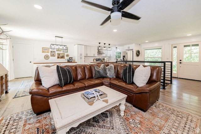 2127 E 5950 N, Liberty, UT 84310 - living room with light wood finished floors, ceiling fan, and recessed lighting