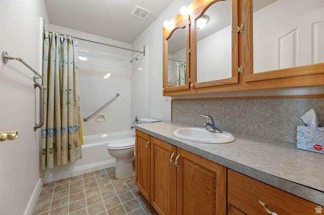2474 N Dorchester Ave, Harrisville, UT 84414 - bathroom with vanity, shower / bath combination with curtain, and backsplash