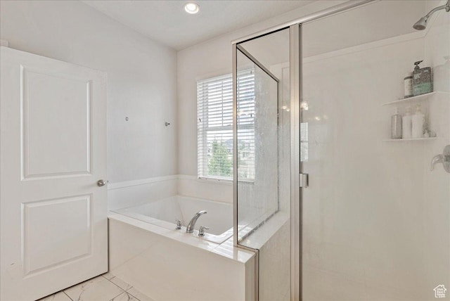 5239 W Mellow Way S, Jordan, UT 84009 - full bathroom featuring a stall shower, a bath, and recessed lighting