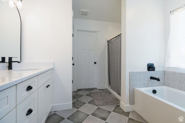 165 N 300 W, Preston, ID 83263 - full bathroom featuring vanity, a bath, curtained shower, and tile patterned flooring