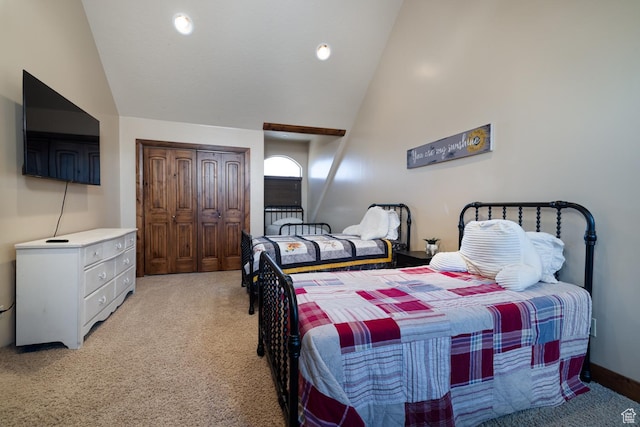 2849 W 1800 S, Vernal, UT 84078 - bedroom with vaulted ceiling, light carpet, and a closet