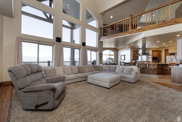 2849 W 1800 S, Vernal, UT 84078 - living area featuring light wood-type flooring, a high ceiling, and recessed lighting