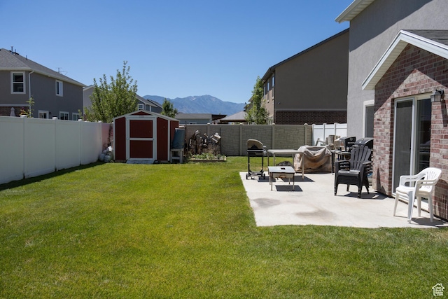 122 N 1325 W, Springville, UT 84663 - fenced backyard with a shed, a patio, and a mountain view