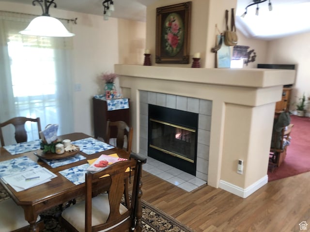 15700 N 7100 E, Spring City, UT 84662 - dining room featuring light wood-style floors, a fireplace, and plenty of natural light