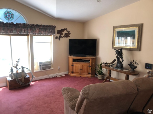 15700 N 7100 E, Spring City, UT 84662 - living room with lofted ceiling, cooling unit, and carpet