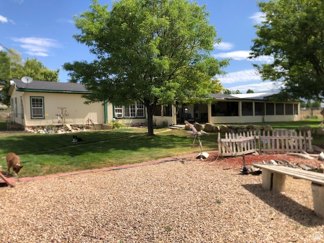 15700 N 7100 E, Spring City, UT 84662 - rear view of house featuring a sunroom and a yard