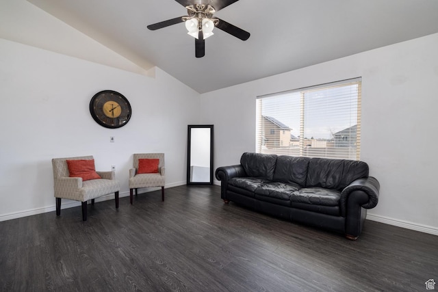 392 E 2900 S, Vernal, UT 84078 - living area featuring lofted ceiling, dark wood-style floors, and a ceiling fan