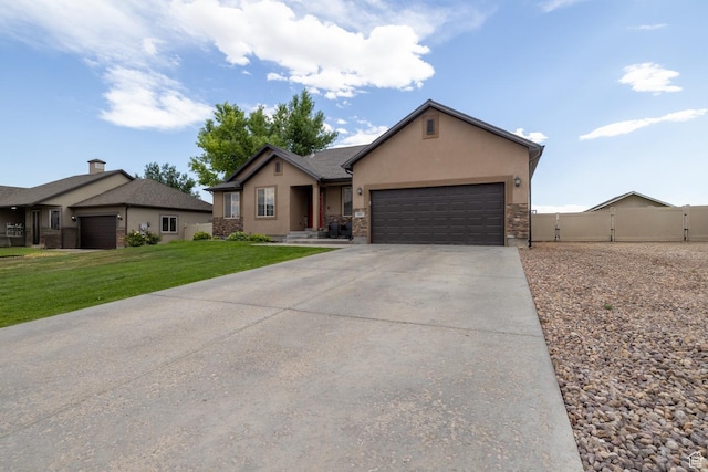 392 E 2900 S, Vernal, UT 84078 - ranch-style house with stucco siding, a garage, concrete driveway, and a gate