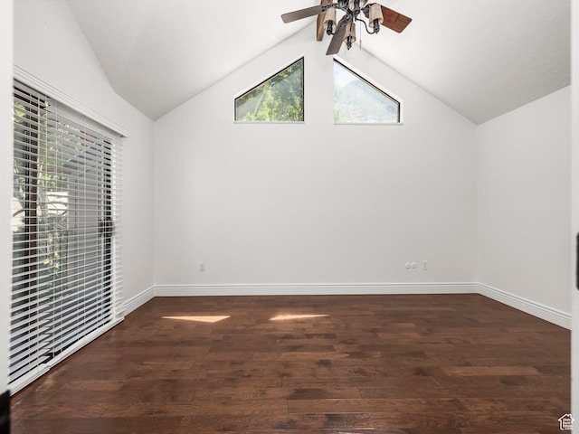 3818 N Little Rock Ct E, Provo, UT 84604 - unfurnished bedroom featuring lofted ceiling, dark wood-type flooring, and a ceiling fan