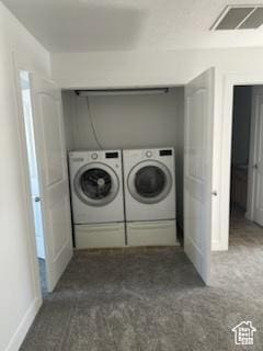 12228 S Madison View Dr, Riverton, UT 84065 - laundry area featuring independent washer and dryer and carpet flooring