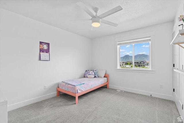 723 W 800 S, Springville, UT 84663 - bedroom featuring carpet flooring, a ceiling fan, and a mountain view