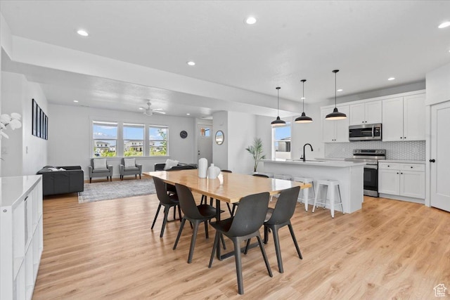 723 W 800 S, Springville, UT 84663 - dining area featuring light wood-style flooring, recessed lighting, and a ceiling fan