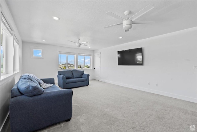 723 W 800 S, Springville, UT 84663 - living area featuring ceiling fan, recessed lighting, carpet, and a textured ceiling