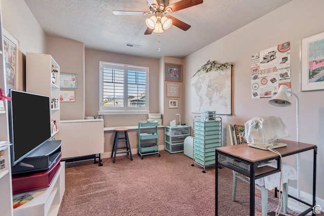 5319 W Elsmere Ln S, Herriman, UT 84096 - office area featuring a ceiling fan, carpet, and a textured ceiling