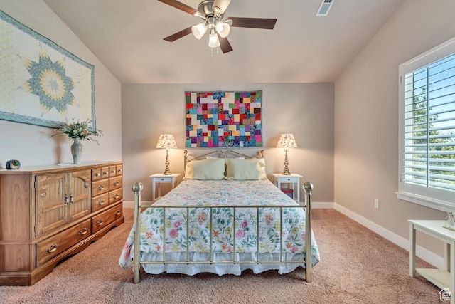 5319 W Elsmere Ln S, Herriman, UT 84096 - carpeted bedroom with multiple windows, lofted ceiling, and a ceiling fan