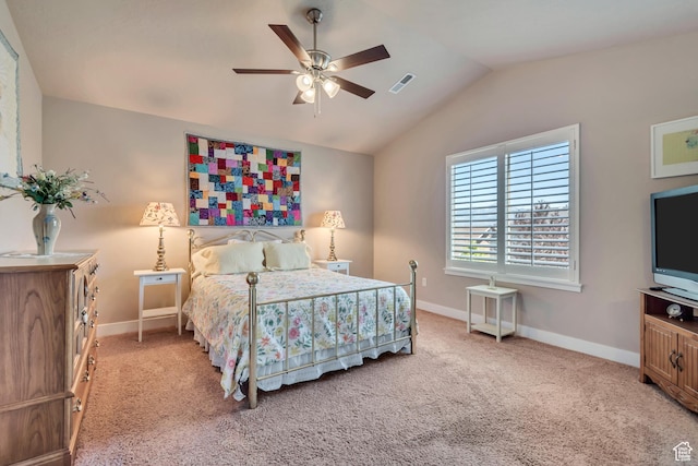 5319 W Elsmere Ln S, Herriman, UT 84096 - carpeted bedroom featuring vaulted ceiling and a ceiling fan