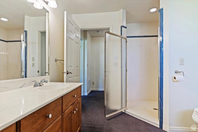 484 E 3450 N, North Ogden, UT 84414 - bathroom with a marble finish shower, vanity, and recessed lighting