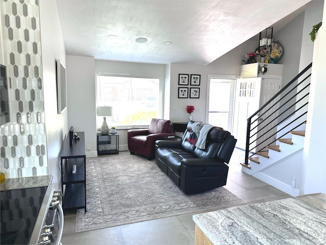 4086 W Wind River Dr, West Jordan, UT 84088 - living room with stairs and a textured ceiling